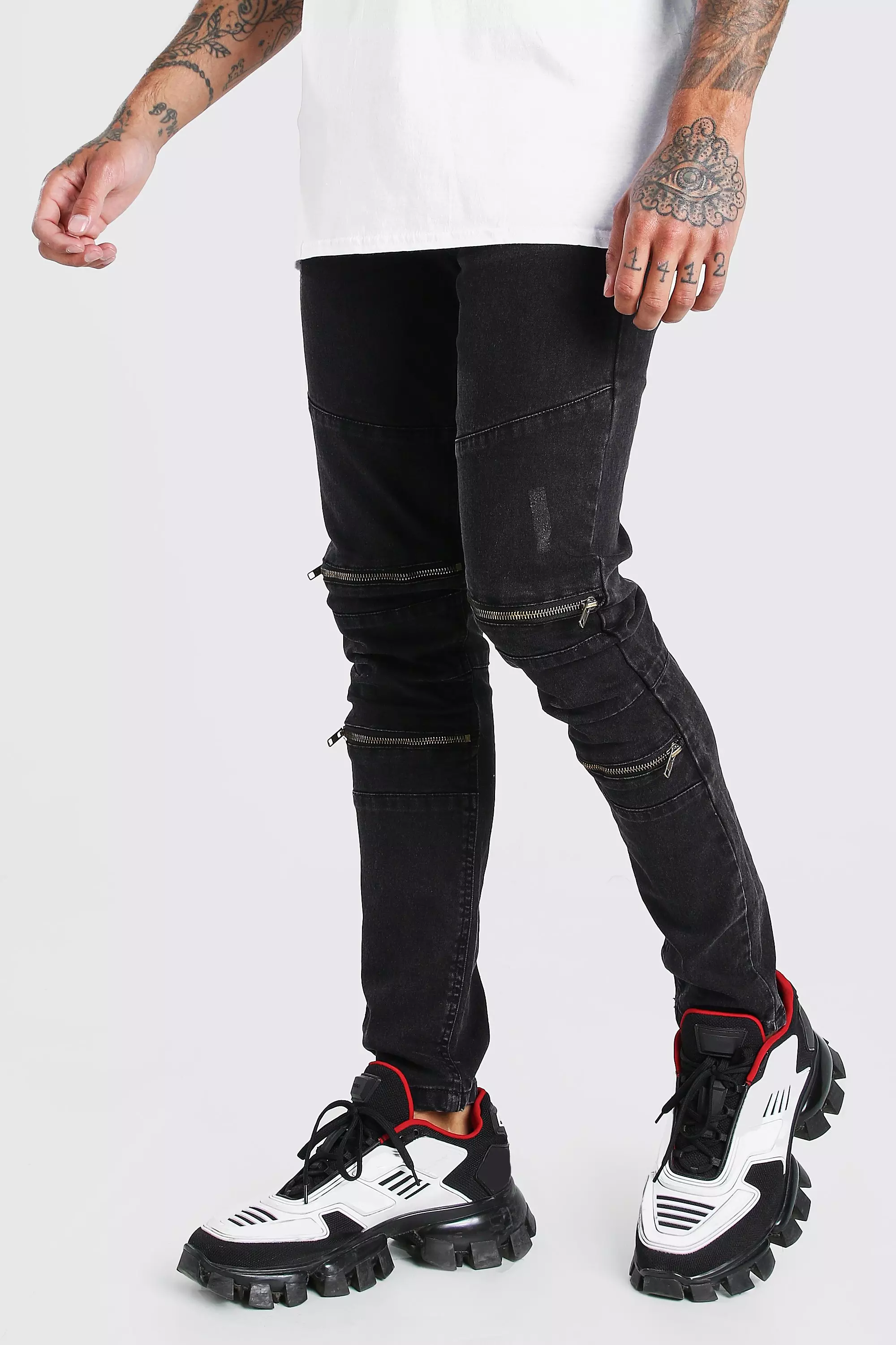 Mens biker jeans 2025 with zips